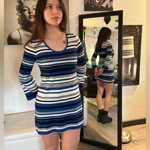 Blue/white/grey mini stripped dress.